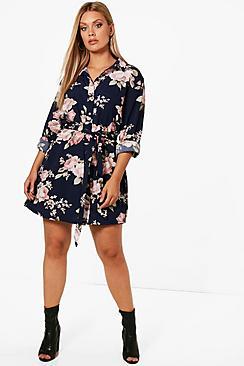 Boohoo Plus Danielle Floral Woven Shirt Dress