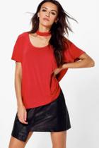 Boohoo Ellie Low Scoop Neck Chocker T-shirt Rust
