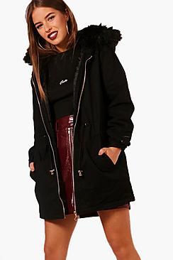 Boohoo Petite Faux Fur Hood Parka