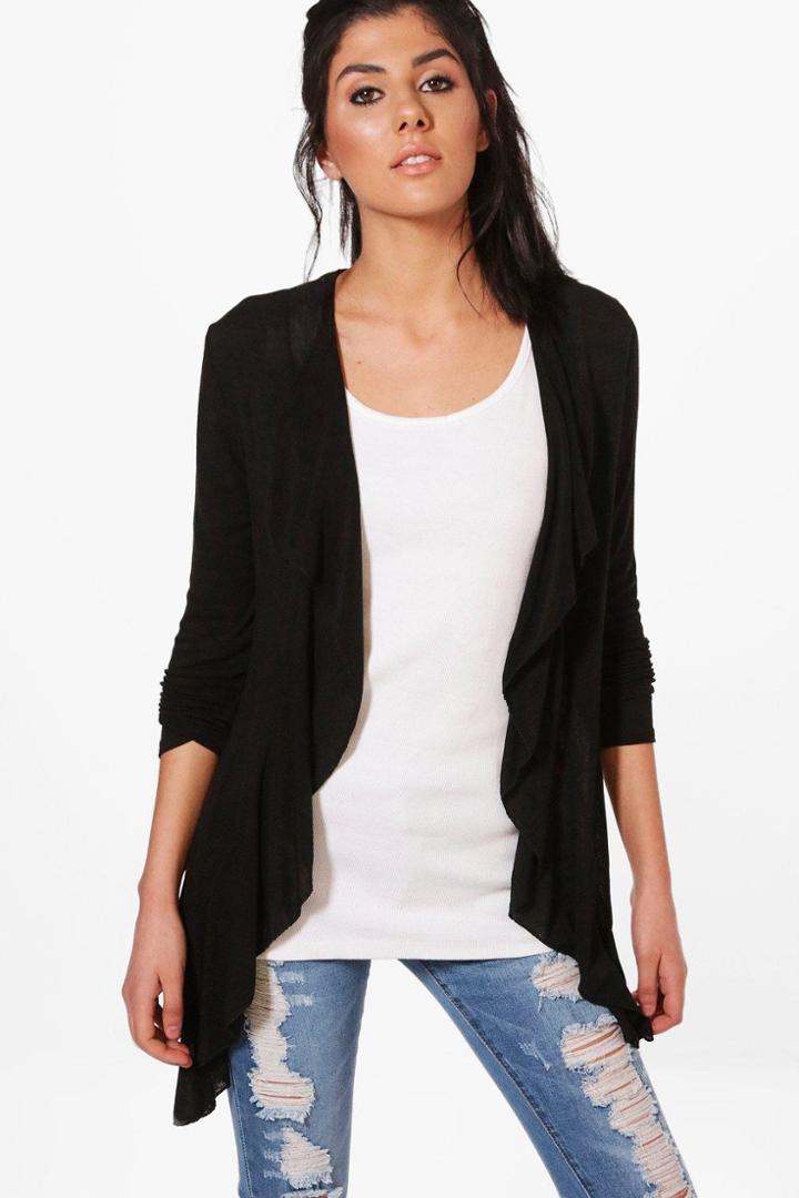 Boohoo Alice Fine Knit Waterfall Cardigan Black