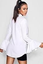 Boohoo Frill Tie Sleeve Chambray Shirt