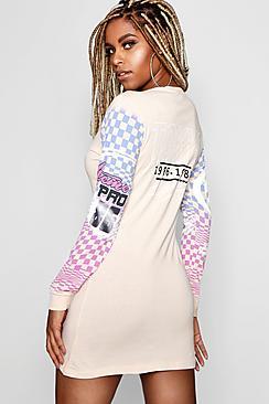 Boohoo Hazel Tokyo Motorcross Long Sleeve T-shirt Dress