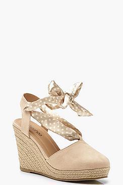 Boohoo Polka Dot Wrap Espadrille Wedges