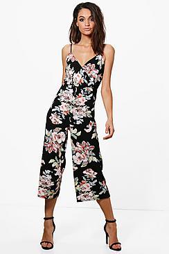 Boohoo Lara Floral Wrap Around Jumpsuit