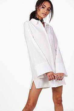 Boohoo Sabina Wide Sleeve Cotton Shirt Dress