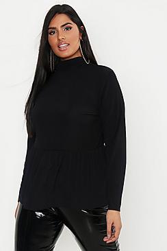Boohoo Plus Rib Turtle Neck Smock Top
