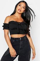 Boohoo Frill Detail Peasant Tie Front Crop Top