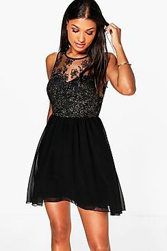 Boohoo Farrah Metallic Floral Chiffon Dress