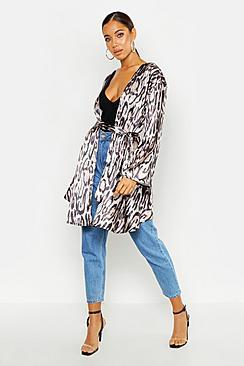 Boohoo Leopard Satin Belted Kimono