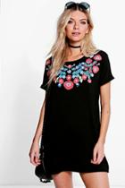 Boohoo Sophie Flower Printed T-shirt Dress Black
