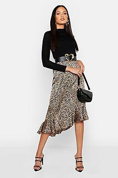 Boohoo Tall Ruffle Hem Animal Print Skirt