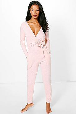 Boohoo Olivia Wrap Front Lounge Jumpsuit