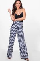 Boohoo Shrona Multi Stripe Wide Leg Trousers Navy