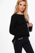 Boohoo Imogen Stripe Edge Wide Sleeve Chunky Jumper Black