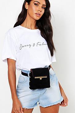 Boohoo Suedette Lock & Stud Multiway Belt Bag