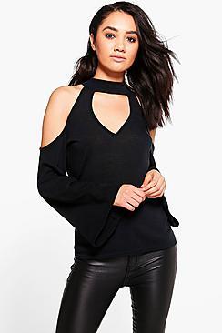Boohoo Petite Lucy Plunge Neck Tie Back Knitted Top