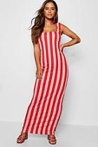 Boohoo Petite Ruffle Strap Striped Jersey Maxi Dress
