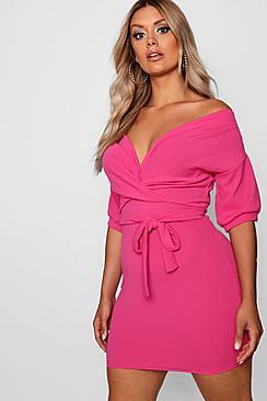 Boohoo Plus Off Shoulder Tie Dress