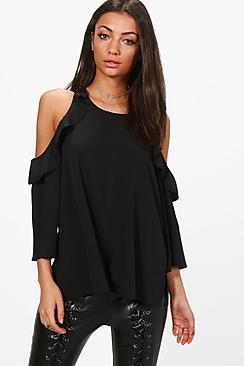 Boohoo Tall Anya Woven Cold Shoulder Top