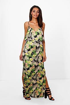 Boohoo Hedda Tropical Double Layer Maxi Dress