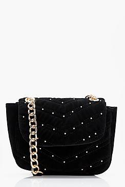 Boohoo Anna Velvet Quilt And Stud Cross Body