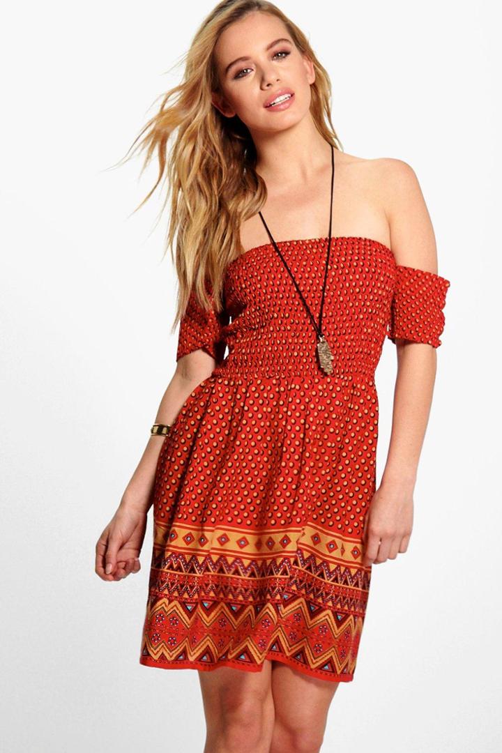 Boohoo Petite Jessica Shirred Top Dress Multi