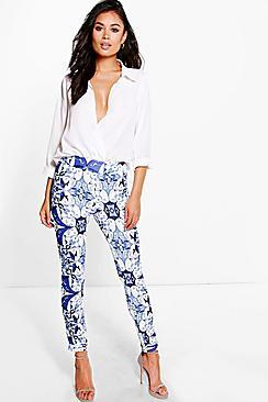 Boohoo Camilla Tonal Blue Skinny Scuba Trousers