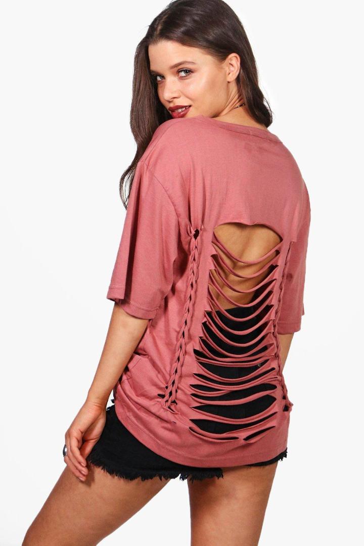 Boohoo Eliza Distressed Back Tee Rose