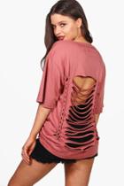 Boohoo Eliza Distressed Back Tee Rose