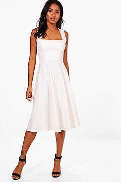 Boohoo Eva Square Neck Midi Skater Dress