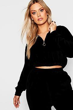 Boohoo Plus Velour Zip Front Sweat Top