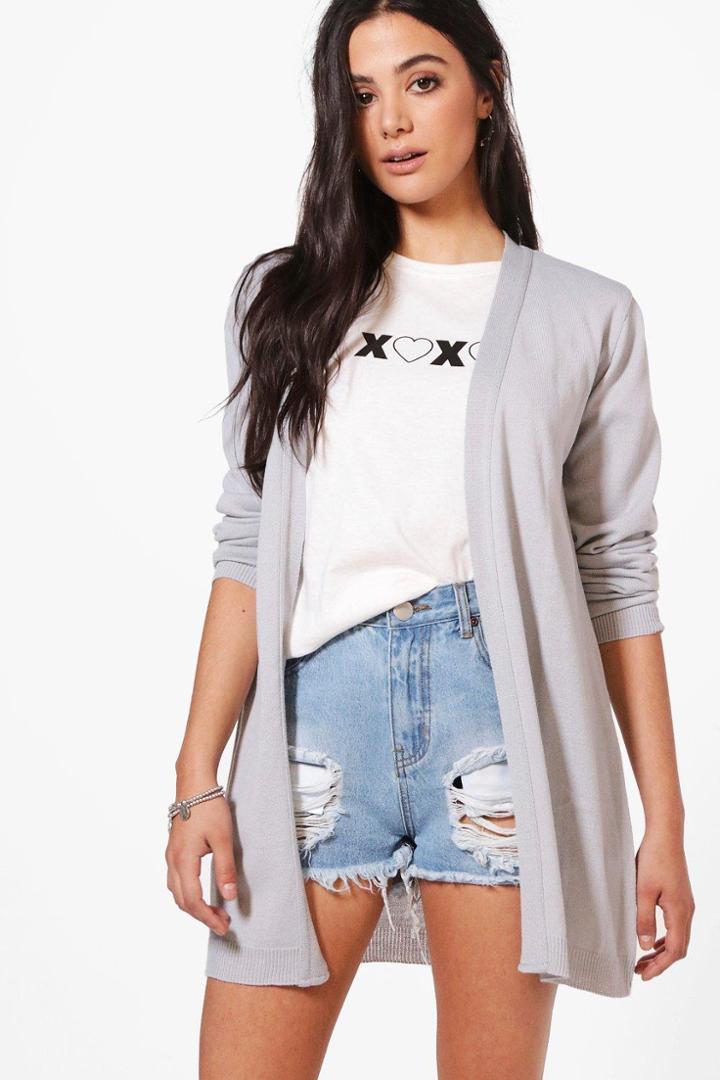 Boohoo Libby Fine Knit Midi Cardigan Grey