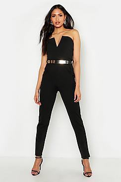 Boohoo Tall Bandeau Belted Jumpsuit