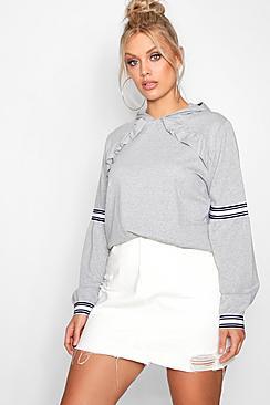 Boohoo Plus Sports Stripe Ruffle Sweat Top