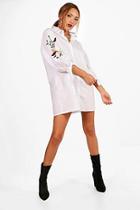 Boohoo Tanya Embroidered Tie Sleeve Shirt Dress