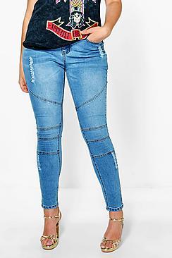 Boohoo Plus Maisy Biker Detail Ripped Skinny Jean