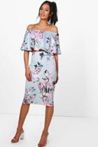 Boohoo Jenny Floral Off The Shoulder Crop & Skirt Co-ord Multi