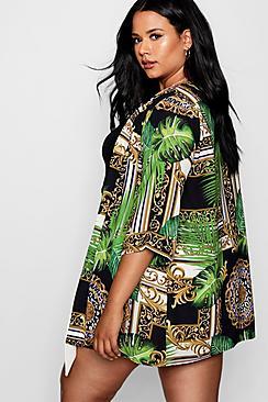 Boohoo Plus Lucy Palm Longline Kimono