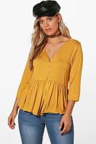 Boohoo Plus Button Front 3/4 Sleeve Smock Top