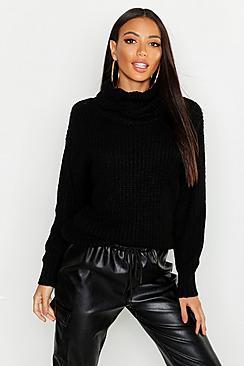 Boohoo Oversized Roll Neck Rib Knit Sweater