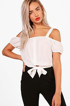 Boohoo Cold Shoulder Tie Crop