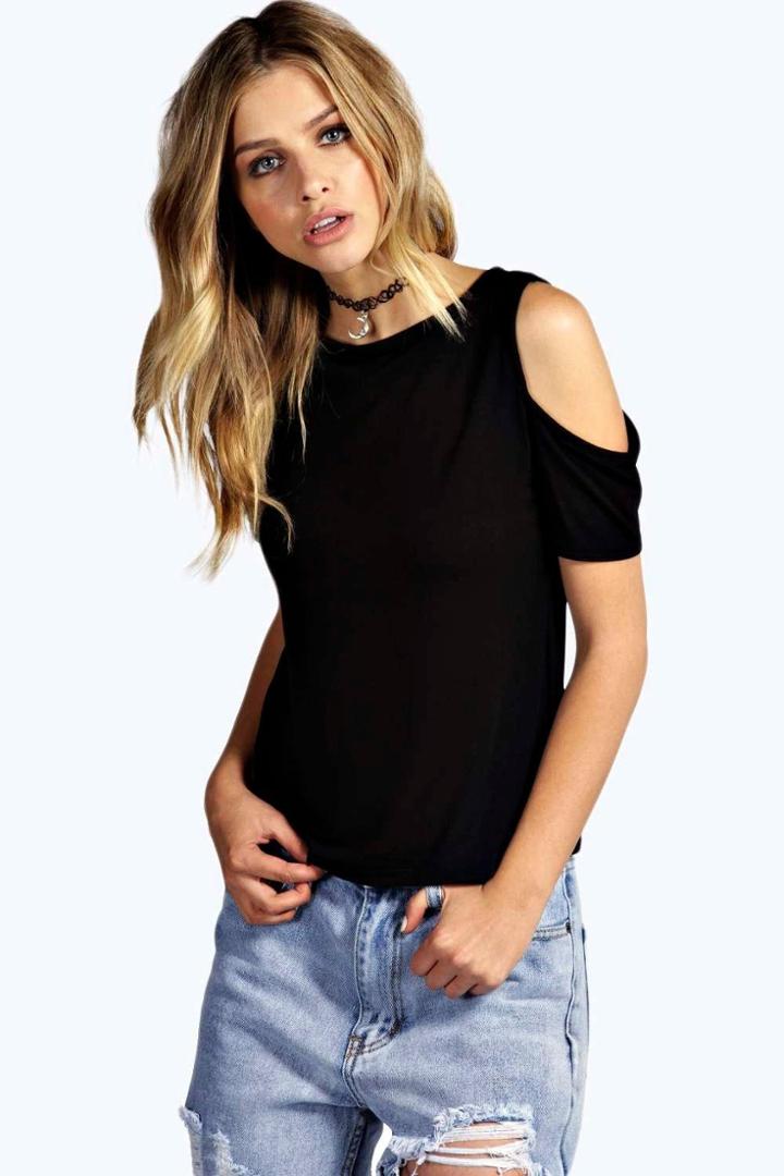 Boohoo Eliza Cut Out Shoulder Tee Black