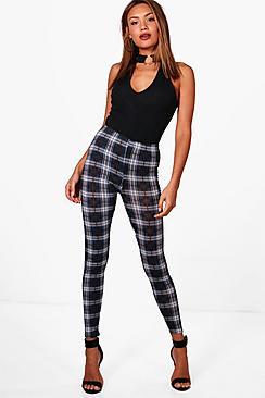 Boohoo Demi Tartan Check Basic Jersey Leggings