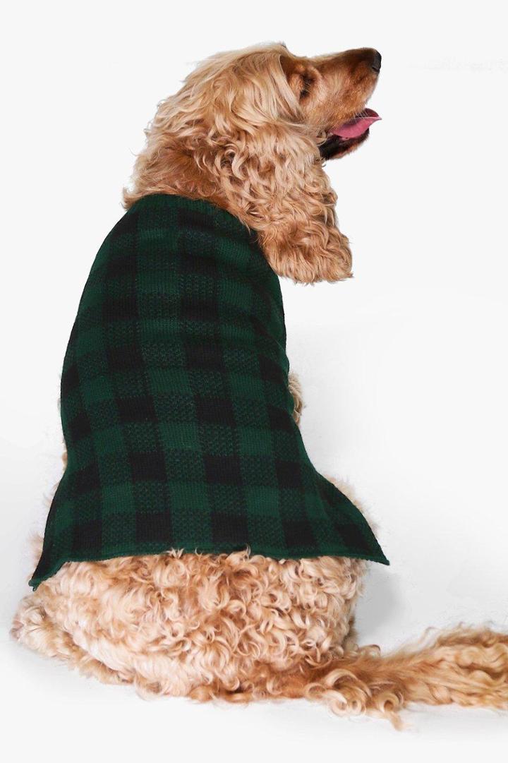 Boohoo Mia Tartan Dog Christmas Jumper Green
