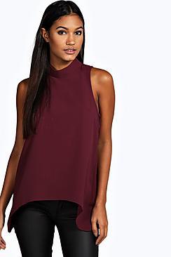 Boohoo Laura Woven High Neck Swing Top