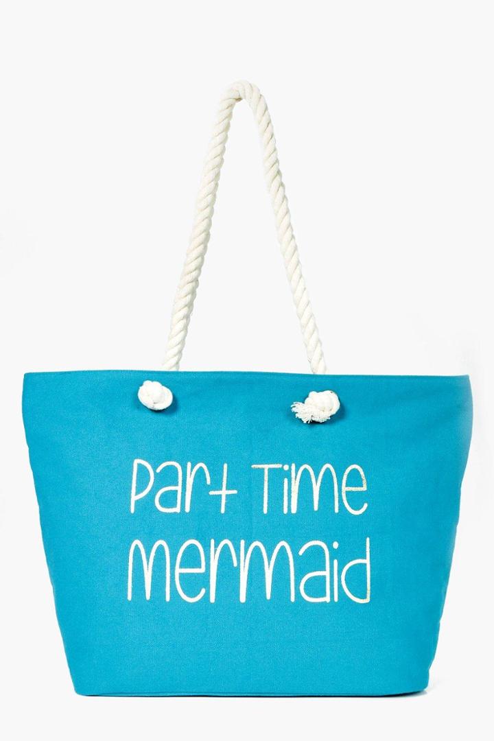 Boohoo Sadie Part Time Mermaid Beach Bag Turquoise