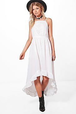 Boohoo Petite Maisy Crochet Lace Boho Midi Dress