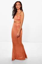 Boohoo Ashley Choker Bandeau And Fish Tail Maxi Skirt Bronze