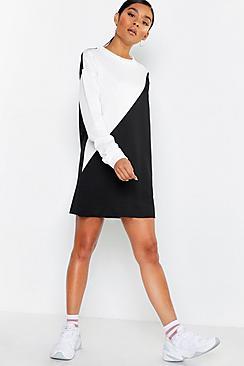 Boohoo Colour Block Raw Hem Sweatshirt Dress
