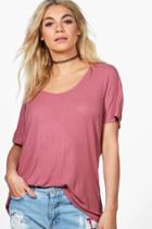 Boohoo Nicky Viscose Rib Basic T-shirt Rose
